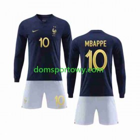 Koszulka Francja Mbappé 10 Dziecięcy Domowe Koszulki Piłkarskie World Cup 2022 Długi Rękaw